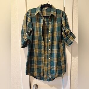 Green and Yellow Plaid Button-Up Shirt